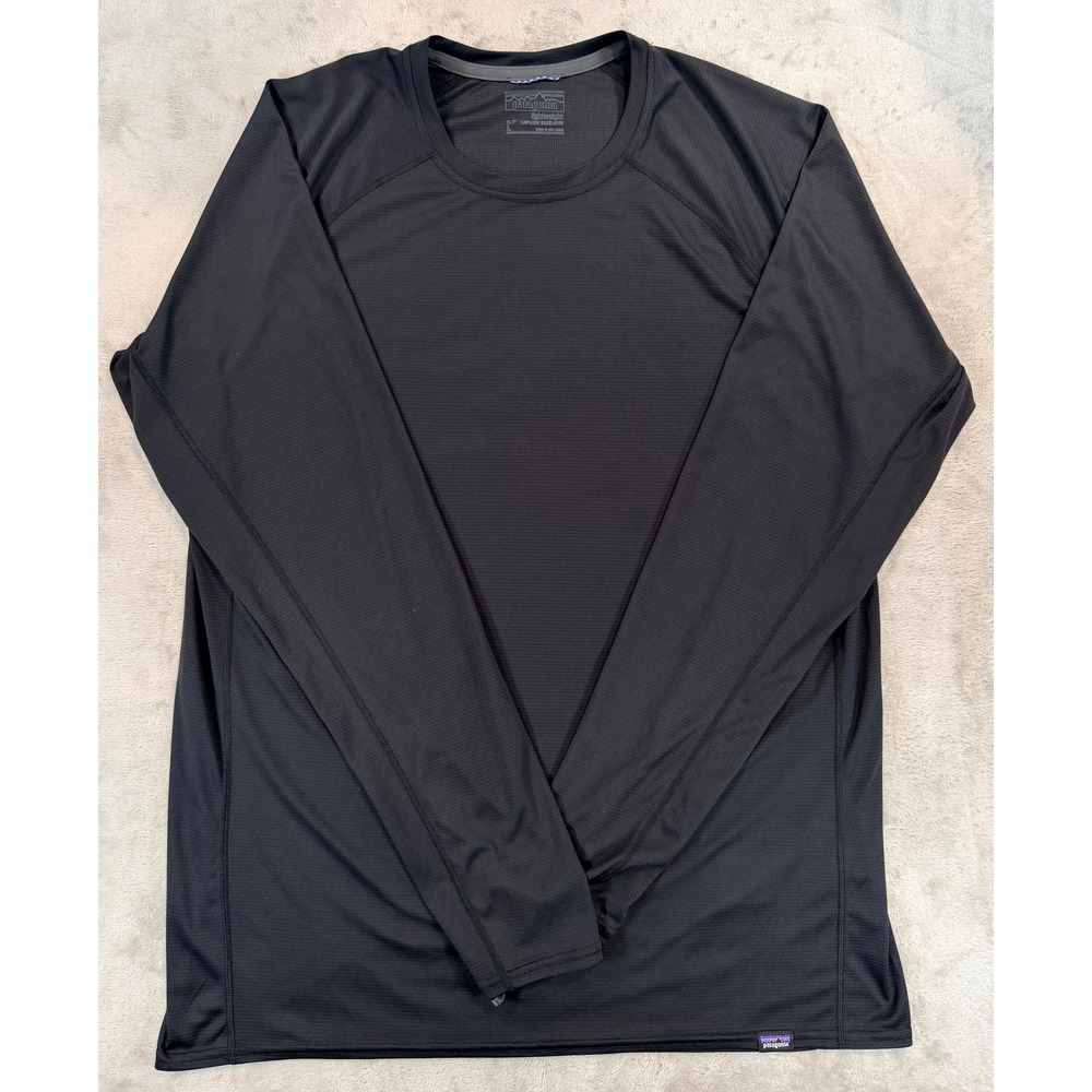 Patagonia Mens Capilene Lightweight Long Sleeve Crewneck Shirt Black Large